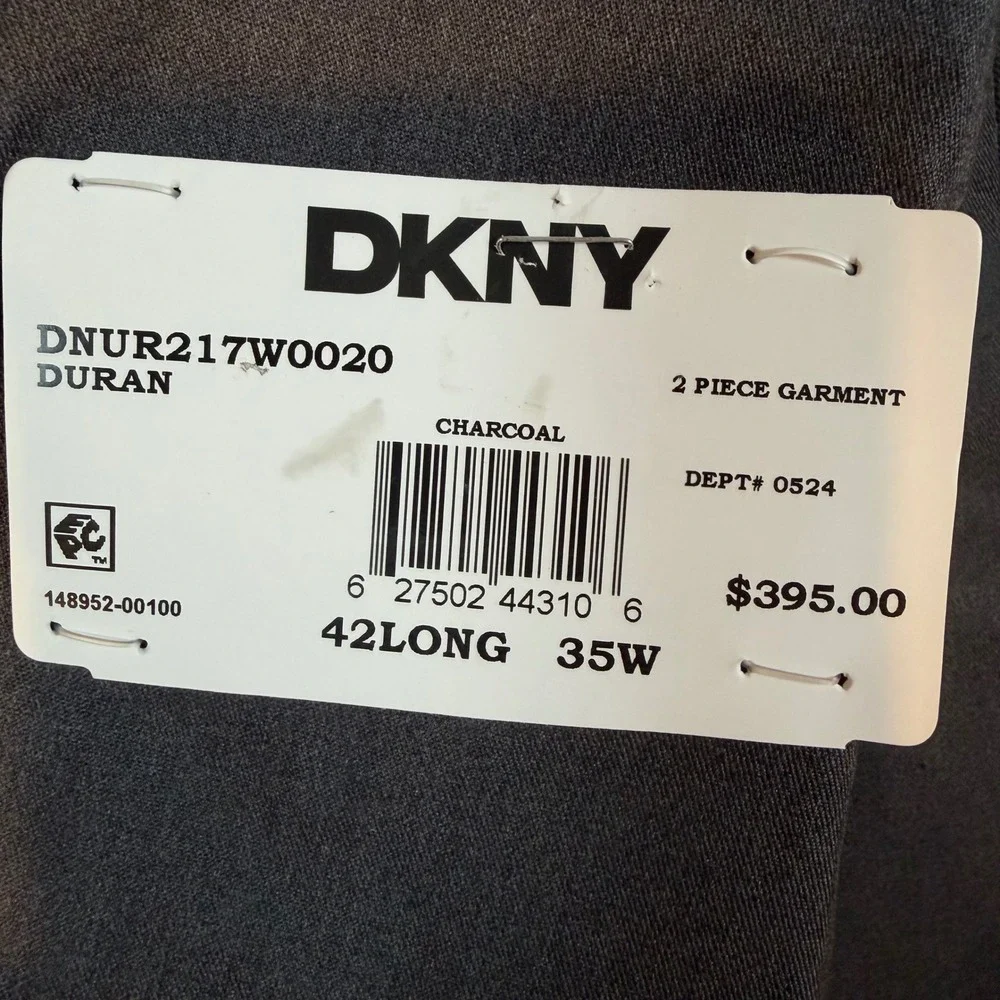 DKNY Duran Mens 2 Piece Suit Charcoal Grey 42 Long 35W DNUR217W0020 New